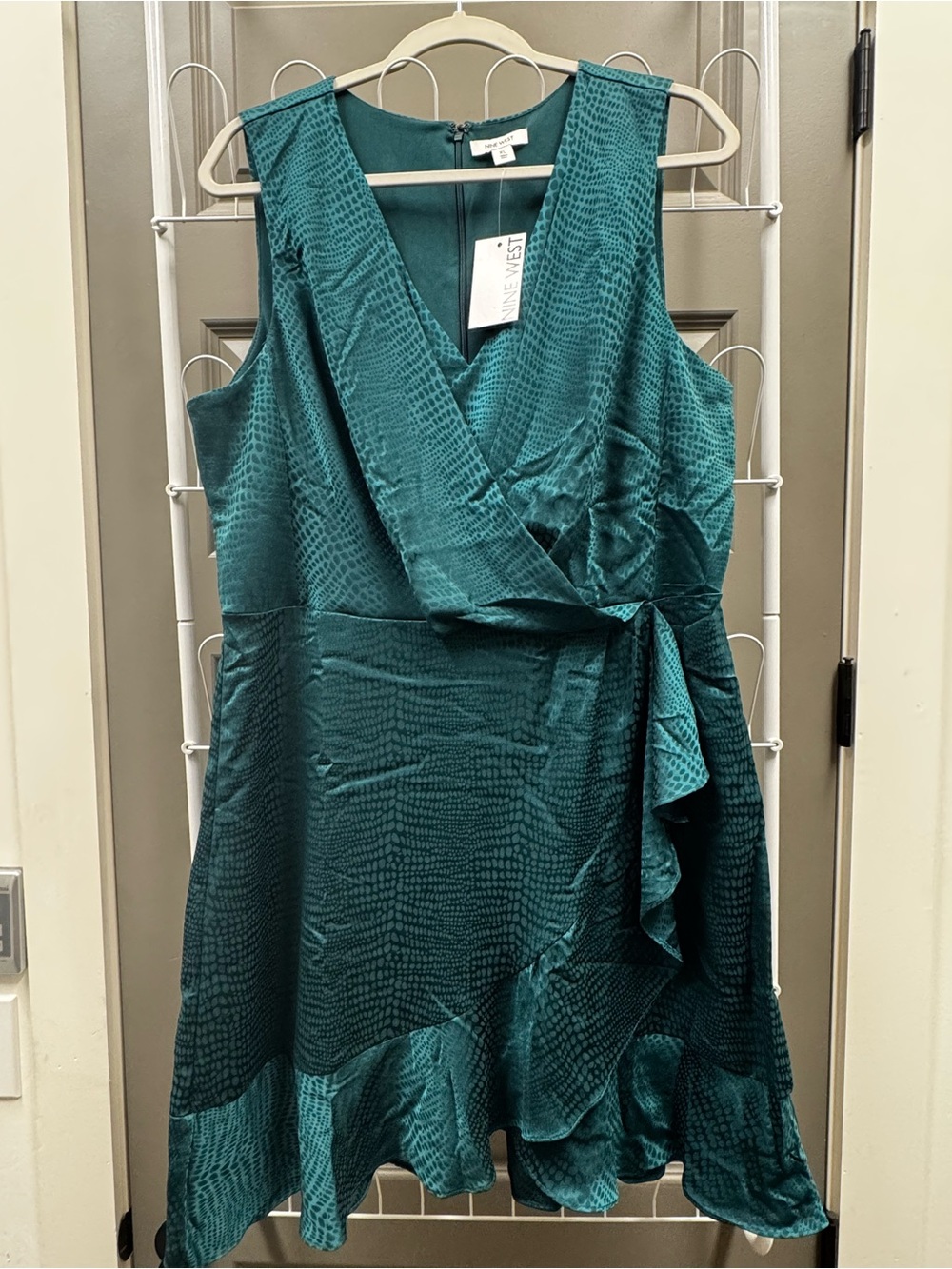 Nine West Brazilian Teal Sleeveless Wrap Mini Dress